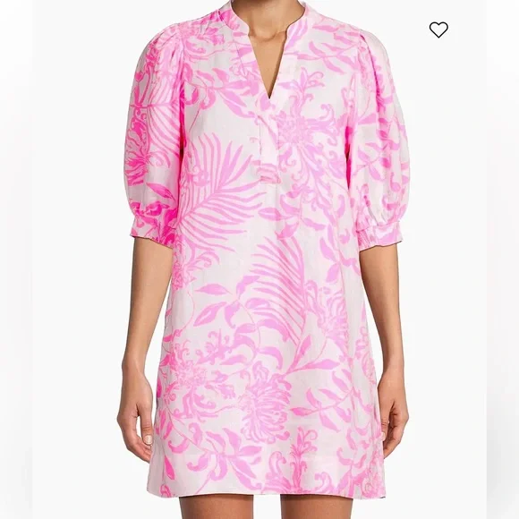 Lilly Pulitzer Mialeigh Palm Print Shift Dress Women’s Size 14 Pink and White - Picture 1 of 14